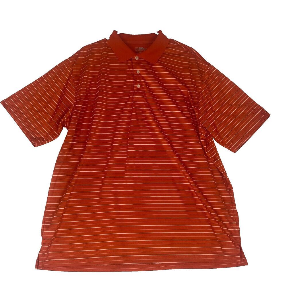 PGA Tour Mens Shirt Polo XL Extra Large Orange Striped Short Sleeve‎ Golf Sports